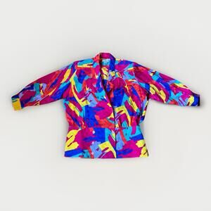 Pat Argenti Vintage 70s 80s Silk Bold Colorful Double Breasted Blazer Retro Sz10